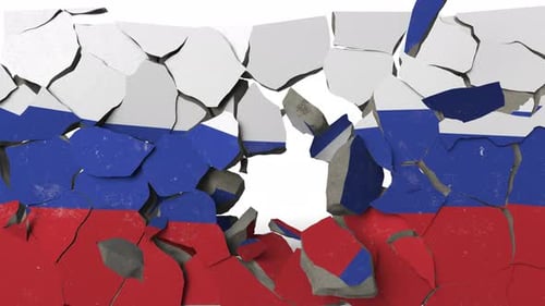 Breaking Wall with Painted Flag of Russia