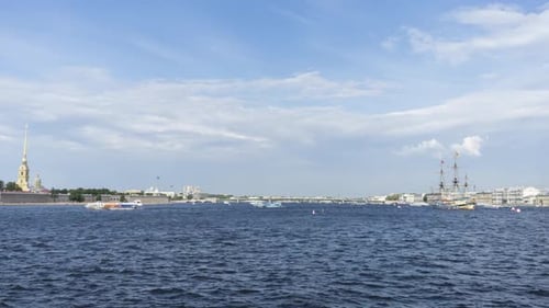 Peter and Paul Fortress, Trinity Bridge. Saint-Petersburg on Sunny Day, Russia