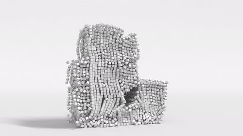 3D Geometric White Cubes Collapsing and Forming a Pile