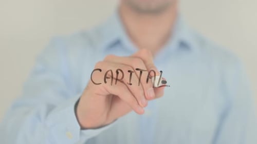Capital, Man Writing on Transparent Screen