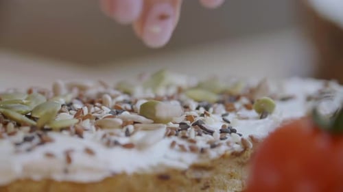 Seeds Sprinkled on Cream Cheese Bread Close Up