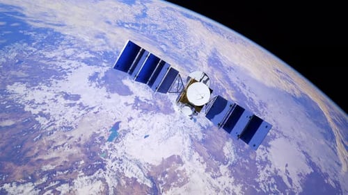 3D Satellite Deploying Solar Panels in Earth Orbit Animation