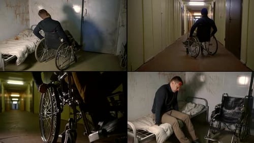 Collage Portrait of a Mentally Ill Man Who Is in a Psychiatric Hospital in a Ward, He Is Sitting in