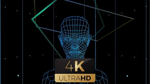 Futuristic Wireframe Human Model with Geometric Digital Interface