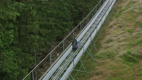 Motion Along Bobsleigh Track Past Green Forest Landscape