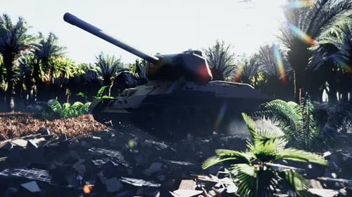 Realistic Military Tank in Jungle Environment with Airplanes