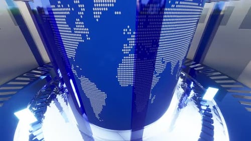 3D Spinning Blue Globe with Digital World Map for Broadcast