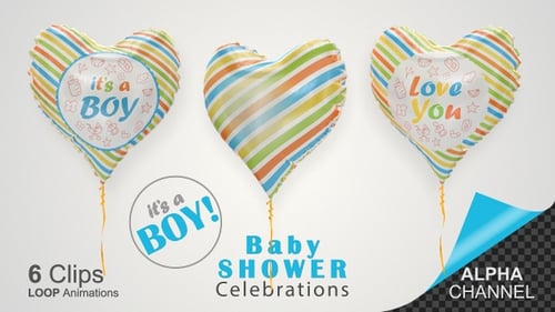 Animated Striped Heart Balloons for Baby Shower and Love Celebrations