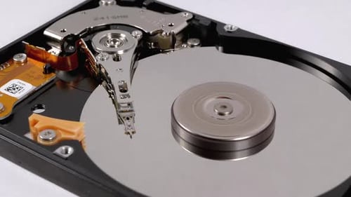 Hard Disk Drive Inside. Structure of HDD, Spinning Platter. Move Magnetic Head