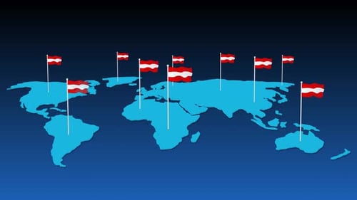 Animated World Map with Waving Austrian Flags
