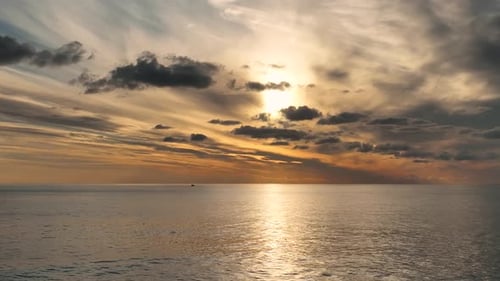 Cloudy sunset at sea aerial view 4 K Awesome Color