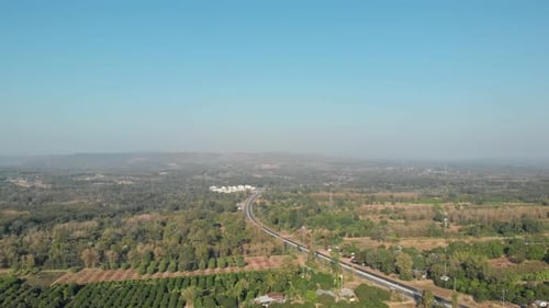 Aerial top view of rural mountain, agriculture fields, landscape countryside
