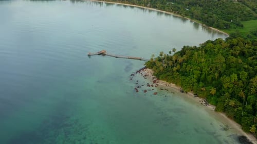 Wooden Beach Bar in Sea and Hut on Pier in Koh Mak Island Trat Thailand