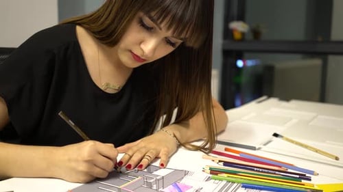 Designer Colors Architecture Drawing at Desk