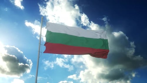 Realistic Bulgarian Flag Waving Against Blue Sky