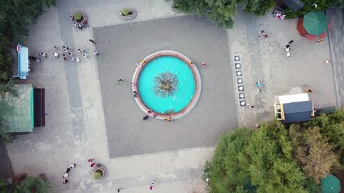 Cyan Fountain In The Park