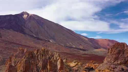 Aerial View of the Teide National Park Flight Over a Desert Rocky Surface View on the Teide Volcano