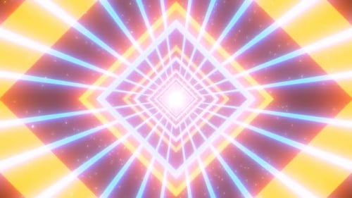 Fly in Futuristic Sci-Fi Orange Blue Diamond Square Neon Tunnel - 1080p