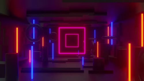 Neon Tunnel Loop with Abstract Geometric Shapes and Glowing Lights