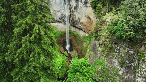 Nature Waterfall Mountain Green Forest Morning Magical Landscape Trees Aerial Top View