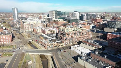 Colorful buildings hug a blue sky over the Lodo section of Denver Colorado