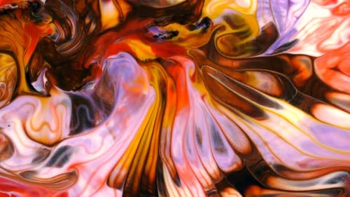 Abstract Paint Swirls of Red, Yellow, Purple and Brown