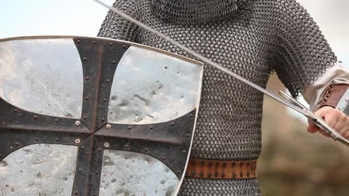 Knight With Sword and Shield Wearing Chainmail Armor