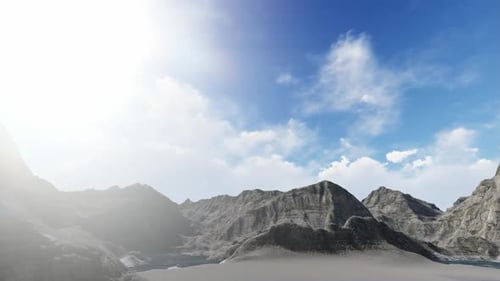 Cinematic Flight Over Majestic Mountains and Serene Water with Boats