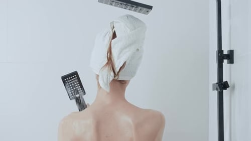 Back View Female Model Showering