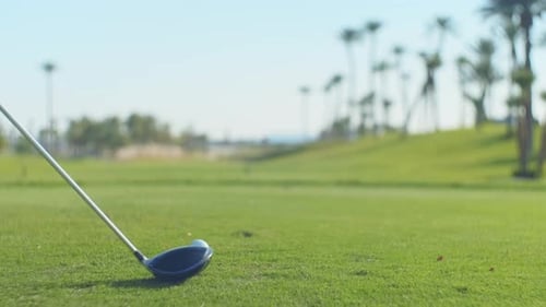 Golf Club Hitting Ball on Green Golf Course