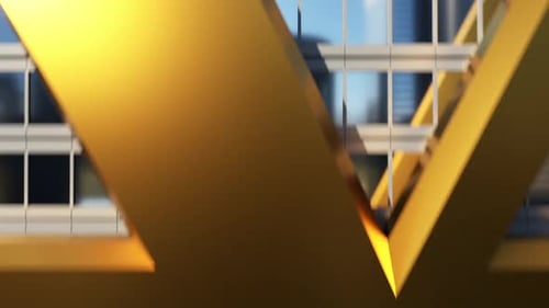 edificio alto en el distrito de negocios. paseo épico de la cámara a lo largo del edificio Golden Yuan