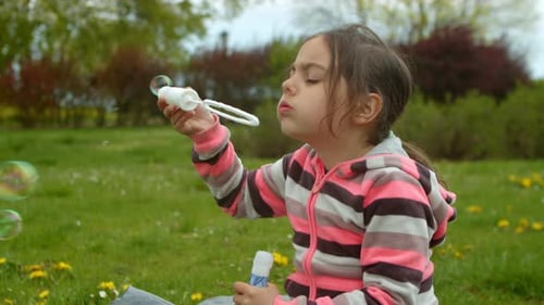 Child Blowing Bubbles in a Sunny Park