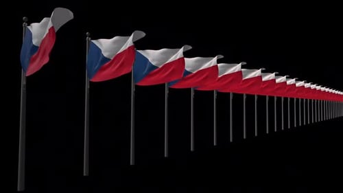 Waving Czech Republic National Flags in a Line