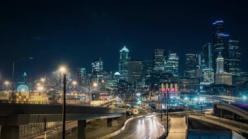 Bunte Stadtlichter Hintergrund Zeitraffer Downtown Seattle Washington