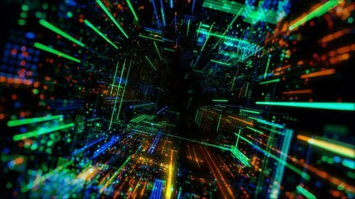 Abstract digital virtual city with technology and connection. 3D render 4K loop