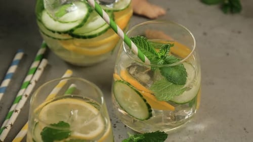 Refreshing Cucumber and Citrus Water in Glasses