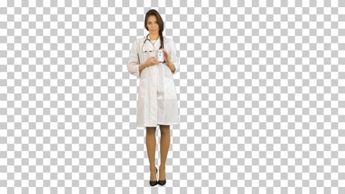 Smiling female doctor looking at camera, Alpha Channel