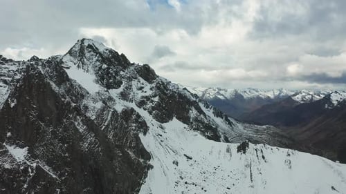 Aerial View of the Valley and Mountains After the First Snow Near the Village of La Mongie
