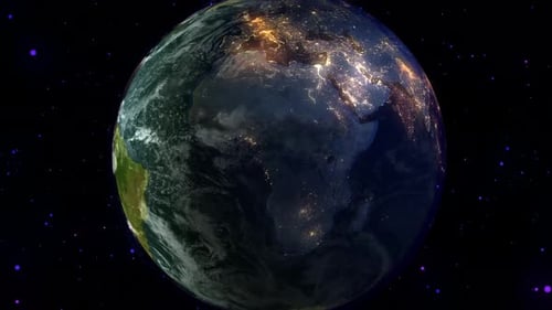 Spinning Earth with City Lights and Global Day Night Cycle