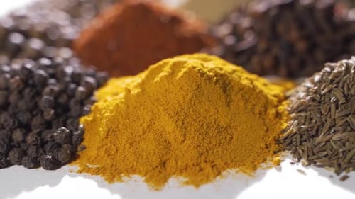 Rotating Close Up of Assorted Cooking Spices