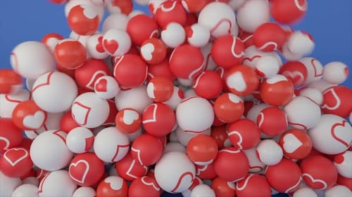 Red and White Heart Spheres Falling Animation