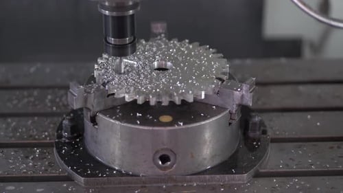 Milling Machine Cutting Metal Gear With Drill Bit