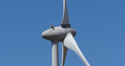 Wind Turbines with Blue Sky, near Caen in Normandy, Real Time 4K