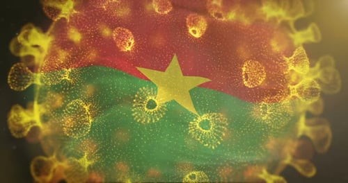 Burkina Faso Flag With Coronavirus Microbe Centered