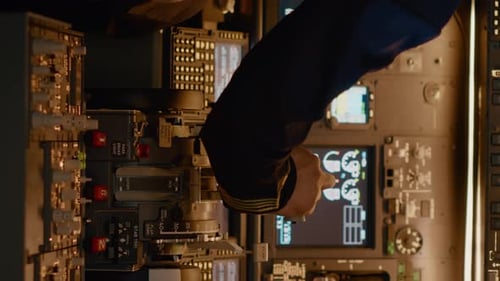 Vertical Video Airplane Captain Throttling Engine to Takeoff and Fly Plane