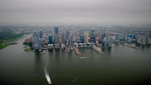 Aerial Close Up View of Jersey City Financial District New York