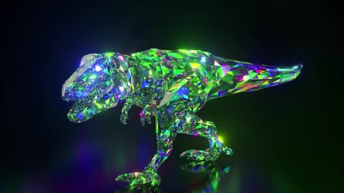 Glowing Futuristic Crystal T-Rex Walking Seamless Loop