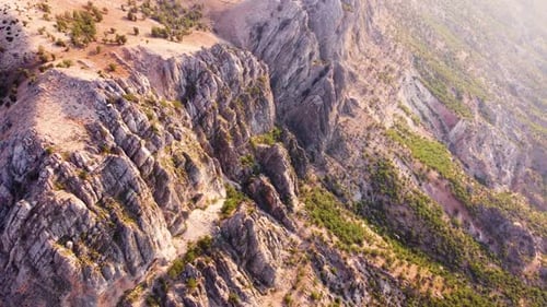 Aerial Drone Flight Over Incredible Mountain Landscape in Golden Hours at Dawn Valley with Forest