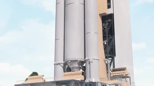 Space Rocket on Launch Pad Establishing Shot
