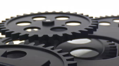 Rotating Black Gears Close Up